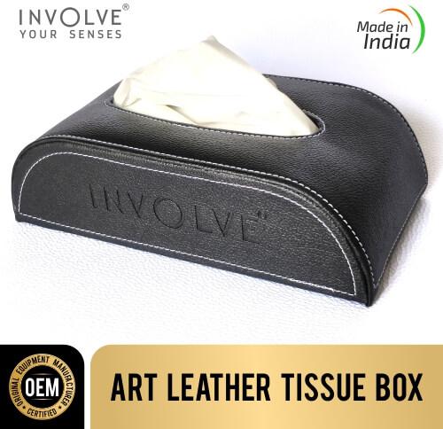 Involve Luxury Facial Tissue Box - Midnight Black Leather Tissue Paper Box For Car, Home And Office Use 100 Pulls