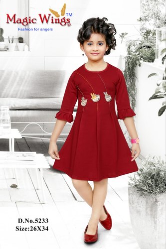 Girls Cotton Frock, Color : Red