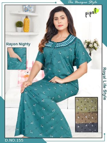 Pipal Printed Ladies Rayon Embroidery Nighty, Size : Free Size