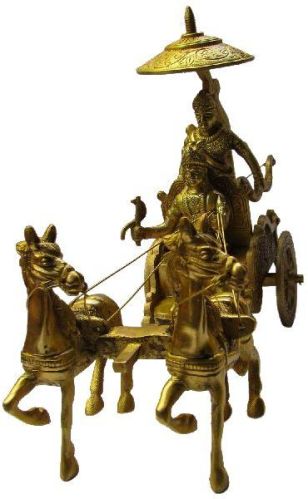 Mahabharat Gitopadesh Krishna and Arjuna On Ratha Idol In Brass 8.5 Inch 1450Grams – S915578