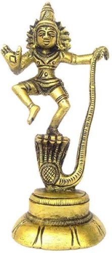 Krishna Dancing Kaliya Naga Brass Idol, For Shiny