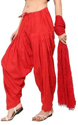 Plain Stitched Cotton Semi Patiala Salwar, Waist Size : Free