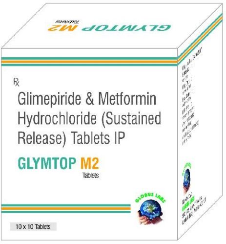 Glymtop M2 Glimepiride 2mg Metformin Tablets, For Clinical, Hospital, Packaging Type : Strip, Blister Pack