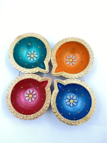 Clay Handcrafted Fancy Diwali Diyas, For Home Decor, Pooja, Feature : Handmade