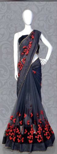 Designer Heavy Embroidery Work Net Sarees, Occasion : Party Wear