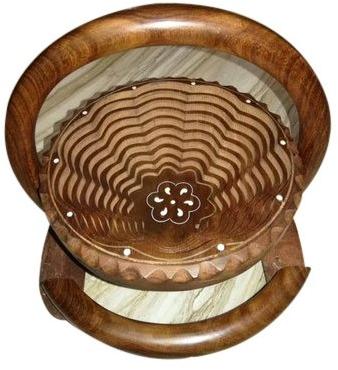 Round Coated Handicraft Wooden Basket, Color : Brown