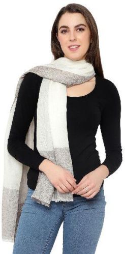 White Grey Silk Wool Stole, Size : 28x80 Inch