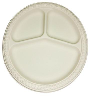 Round 10 Inch Cornstarch 3 Compartment Plate, For Food Serving, Feature : Biodegradable