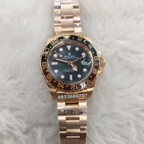 Rolex GMT Master 2 Rose Gold Black Dial Swiss Automatic Watch