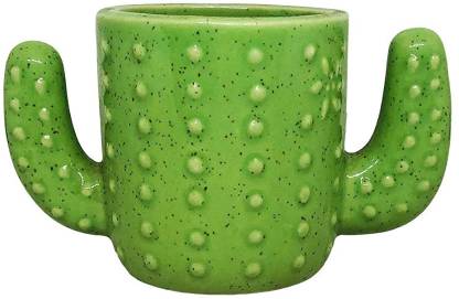 Handikart Green Ceramic Cactus Shaped Planter Vase For Plants Succulent Pot