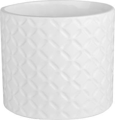 Handikart White Ceramic Tub Shaped Planter Vase For Plants Succulent Pot Cylindrical Planters (12x12