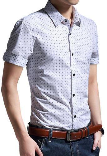 Mens Cotton Half Sleeve Shirts, For Anti-Wrinkle, Comfortable, Embroidered, Impeccable Finish, Pattern : Plain