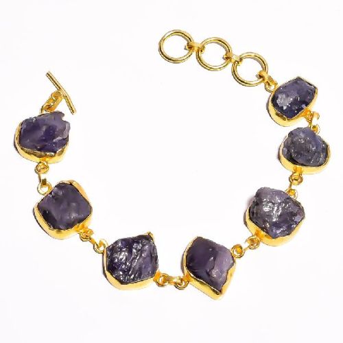 Natural Tanzanite Gold Plated Raw Gemstone Bracelet