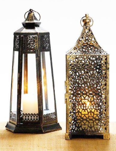 Polished Carved Iron Decorative Candle Lantern, Size : 40x40x45cm