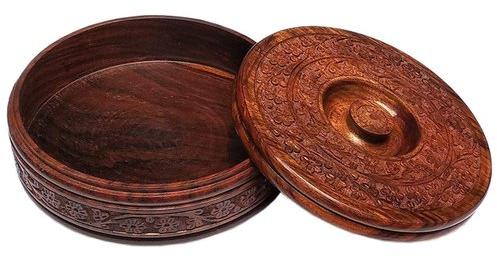 Round Wooden Chappati Box, Color : Brown