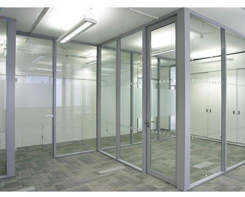 Rectangular Polished UPVC Glass Partition, For Office, Pattern : Plain