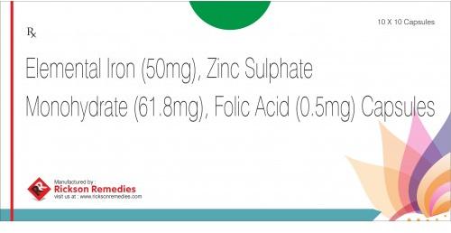 Elemental Iron Zinc Sulphate Monohydrate Folic Acid Capsules