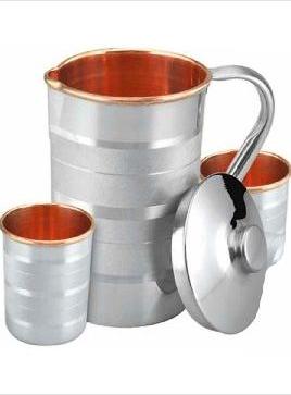 Steel Copper Jug With Glass Set, Shape : Round