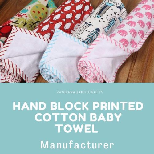 Square HAND BLOCK PRINTED COTTON BABY TOWEL, For Home, Hotel, Bath, Beach, Size : 28*44