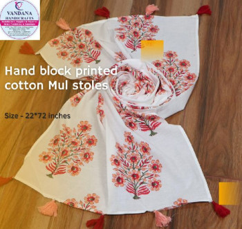 HAND BLOCK PRINTED COTTON MUL STOLE, Feature : Comfortable, Easily Washable, Skin Friendly