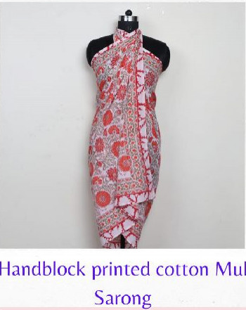 HAND BLOCK PRINTED COTTON SARONG, Size : Freesize