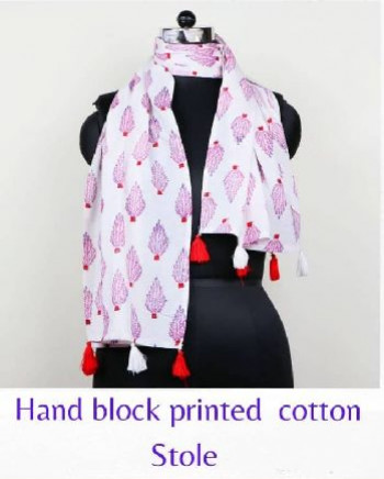 HAND BLOCK PRINTED COTTON STOLE, Feature : Comfortable, Easily Washable