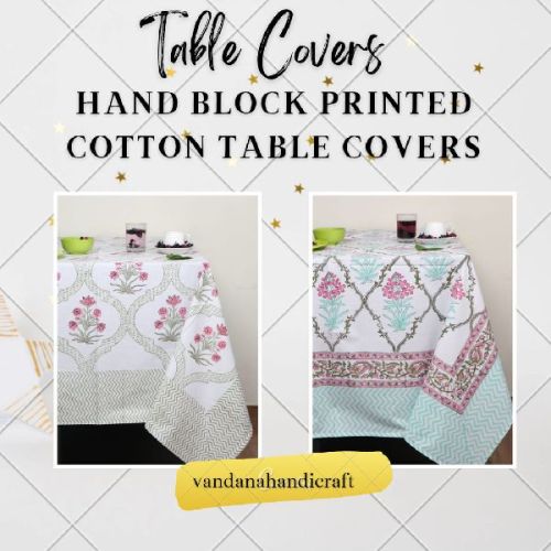 HAND BLOCK PRINTED COTTON TABLE COVER, Size : Queen