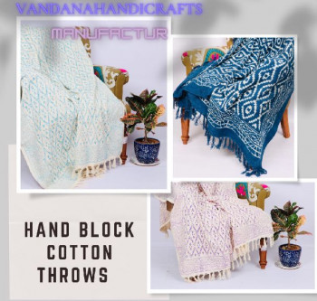 HAND BLOCK PRINTED COTTON THROWS, For Bed Use, Size : 4*6FOOT