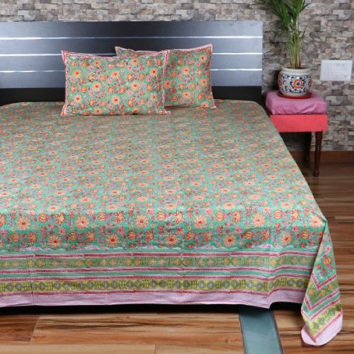 HANDBLOCK PRINTED COTTON BEDSHEET, For Home, Hospital, Hotel, House, Lodge, Picnic, Salon, Wedding