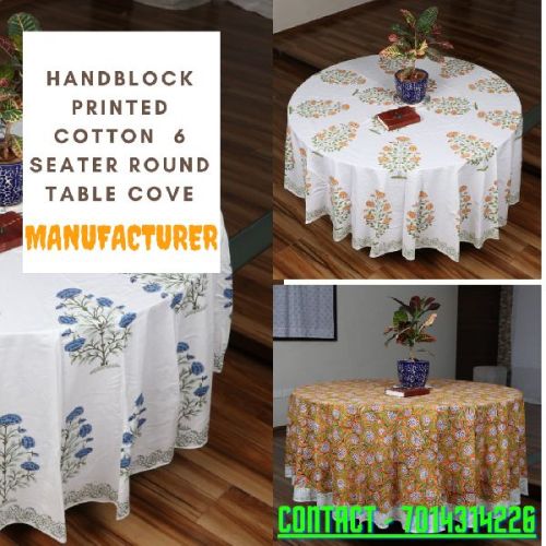 HEAD BLOCK PRINTED COTTON SIX SEATER ROUND TABLE COVER