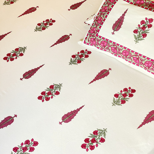 100% Cotton Gulbagh Magenta Bedsheets
