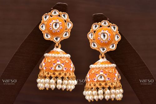 Polished Imprint Pearl Jhumki Earrings, Feature : Durable, Fine Finishing, Good Quality, Light Weight