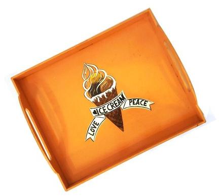 Rectangular Painted Rectangle Wooden Tray, Pattern : Printed