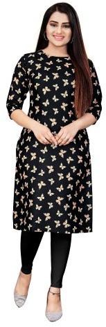 Printed Black Cotton Kurti, Style : Straight