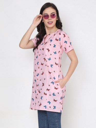 Printed Pink Cotton Top, Size : S, M, L, XL, 2XL, 3XL