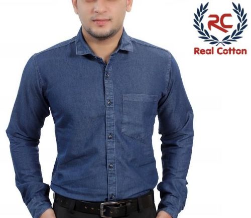 Real Cotton Plain Denim Shirt, Width : 100