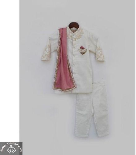 Boys Achkan Pant With Stole, Color : Off White
