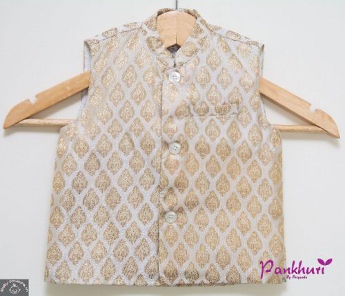 Boys Brocade Nehru Jacket, Color : Gold