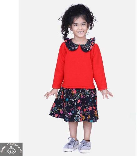 Aww Hunnie Collar Woollen Tunic, Color : Red Printed
