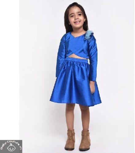 Crop Top and Knee-length Skirt, Color : Blue