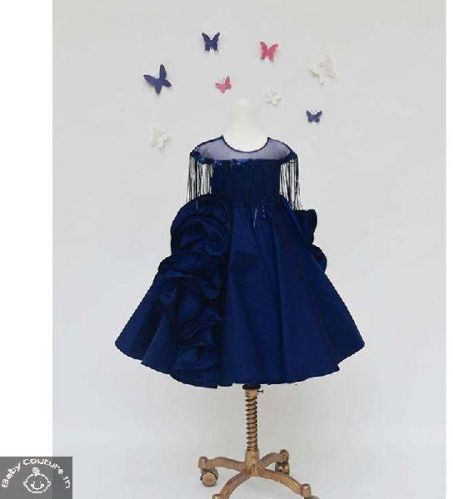 Dark Blue Silk Girls Gown