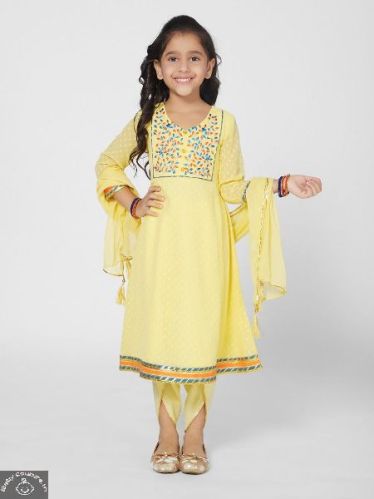 Girls Anarkali Tulip Pants Set, Color : Yellow