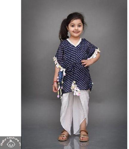 Girls Bandhani Kaftan Dhoti Set, Color : Purple, White