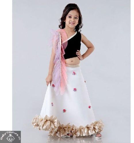 Scuba With Velvet Girls Ghagra Choli, Color : Black White