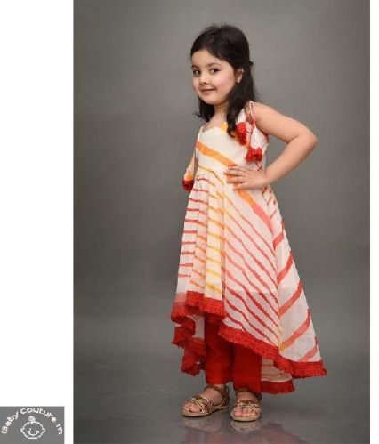 Girls High Low Kurta With Pants, Color : Red