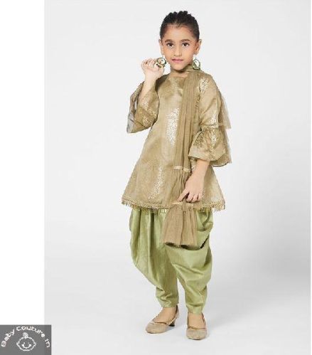 Gold Girls Patiyala Kurta Set, Color : Green