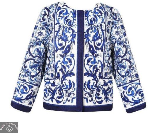 Customized Dobby Fabric Majolica Greek Print Coat, Color : Blue White