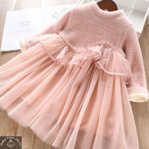 Pink Woolen and Net Dress