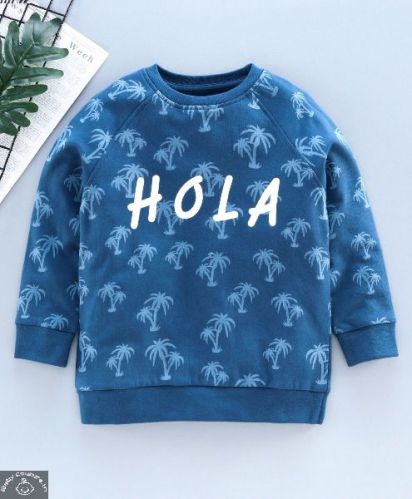 Ventra Cotton Looper Print Boys Sweatshirt, Color : Blue