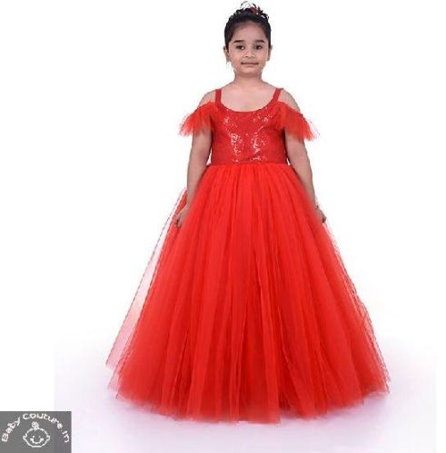 Indian Tutu Sequined Gown For Girls, Color : Red